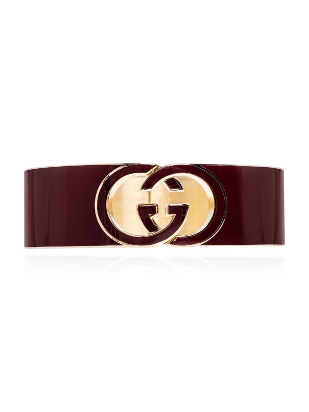 Gucci Deep Wine Patent Leather Belt With Gold Double G Buckle